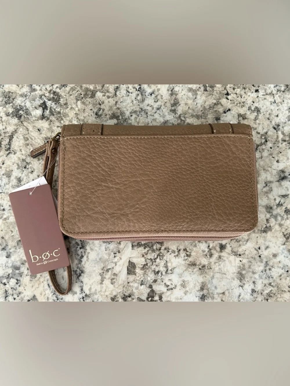 NWT b.o.c. Born Concept Taupe Tan Zip Around Wristlet Wallet Vegan Leather